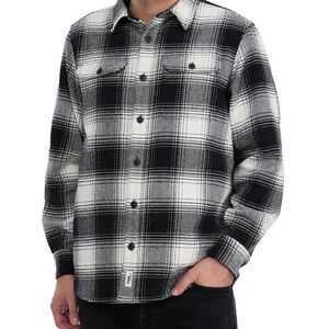 Frank and Oak Black & White Plaid Flannel Shacket Sweater